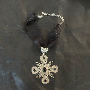 Awesome silver and onyx giant cross choker